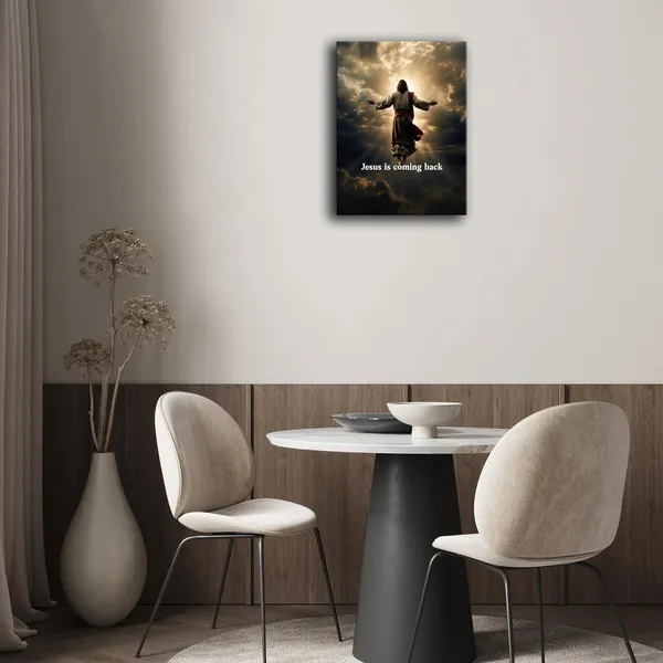 Multicolor_Jesus_is_Coming_Framed_Canvas_Wall_Art_Jesus_Portrait_Pictrue_Print_Poster_Christian_Artwork_Religion_Wall_Decor_|_For_Bedroom_Living_Room_Home_Decor_12x16_inches