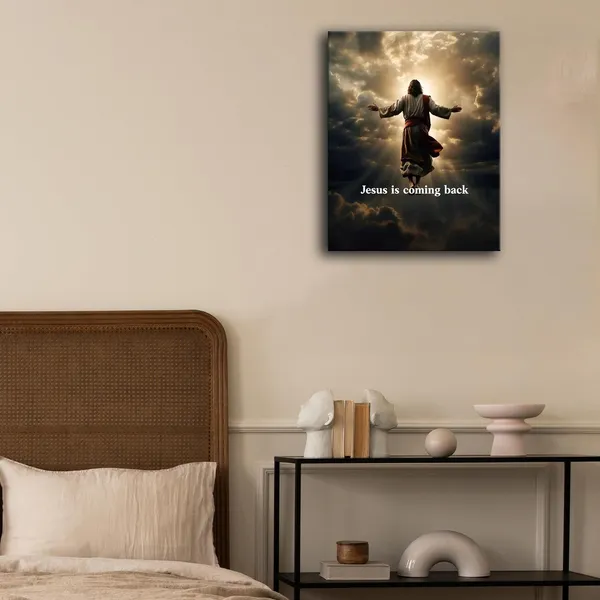 Multicolor_Jesus_is_Coming_Framed_Canvas_Wall_Art_Jesus_Portrait_Pictrue_Print_Poster_Christian_Artwork_Religion_Wall_Decor_|_For_Bedroom_Living_Room_Home_Decor_12x16_inches
