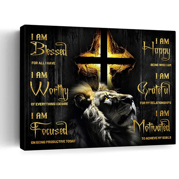 Multicolor_Lion_Motivational_Canvas_Wall_Art_Christian_Cross_Lion_Wall_Decor_Jesus_Lion_Of_Judah_Pictures_Prints_Inspirational_Scripture_Gifts_Home_Framed_Artwork_|_For_Living_Room_Bedroom_Bathroom_12x16_Inch