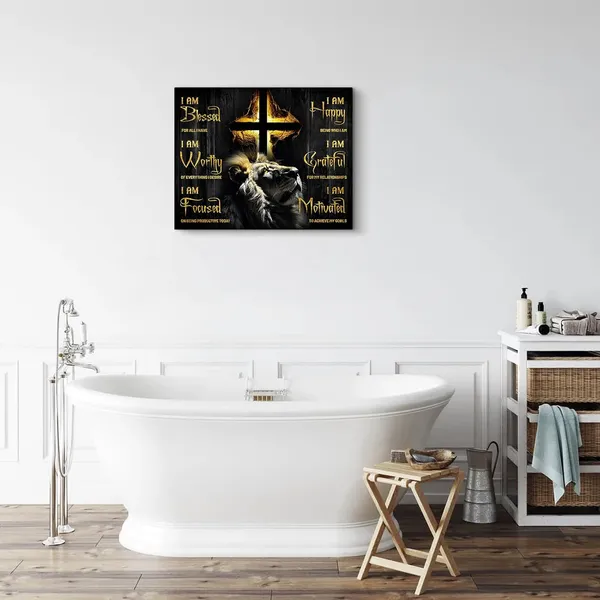 Multicolor_Lion_Motivational_Canvas_Wall_Art_Christian_Cross_Lion_Wall_Decor_Jesus_Lion_Of_Judah_Pictures_Prints_Inspirational_Scripture_Gifts_Home_Framed_Artwork_|_For_Living_Room_Bedroom_Bathroom_12x16_Inch