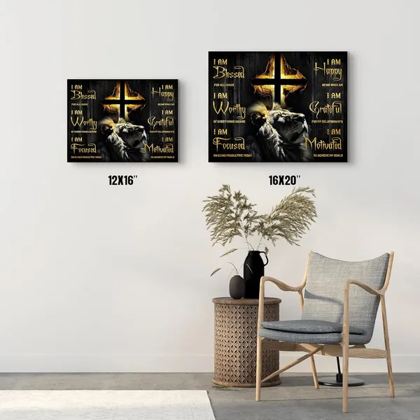 Multicolor_Lion_Motivational_Canvas_Wall_Art_Christian_Cross_Lion_Wall_Decor_Jesus_Lion_Of_Judah_Pictures_Prints_Inspirational_Scripture_Gifts_Home_Framed_Artwork_|_For_Living_Room_Bedroom_Bathroom_12x16_Inch