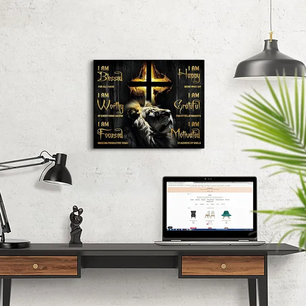 Multicolor_Lion_Motivational_Canvas_Wall_Art_Christian_Cross_Lion_Wall_Decor_Jesus_Lion_Of_Judah_Pictures_Prints_Inspirational_Scripture_Gifts_Home_Framed_Artwork_|_For_Living_Room_Bedroom_Bathroom_12x16_Inch