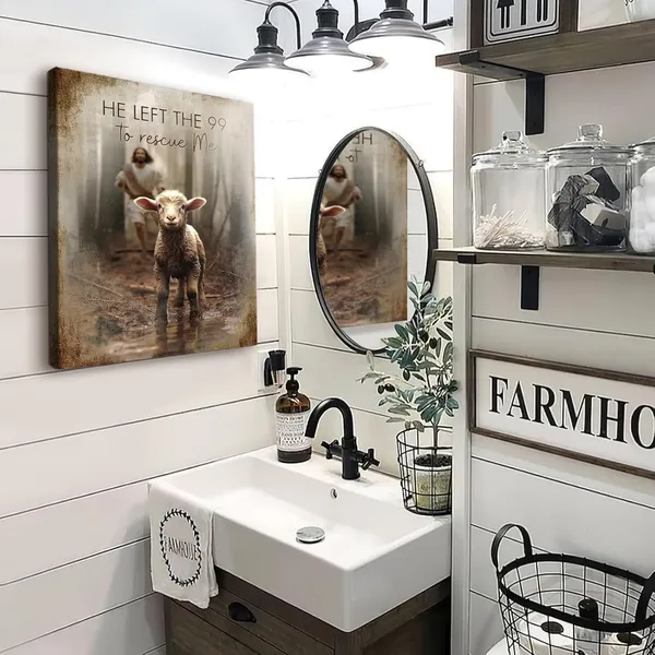 Multicolor_Christian_Jesus_And_Lamb_Wall_Art_Jesus_Running_After_Lost_Lamb_Canvas_Wall_Decor_He_Left_the_99_to_Rescue_Me_Pictures_Framed_Artwork_Print_Painting_|_For_Living_Room_Bedroom_Church_12"X16"