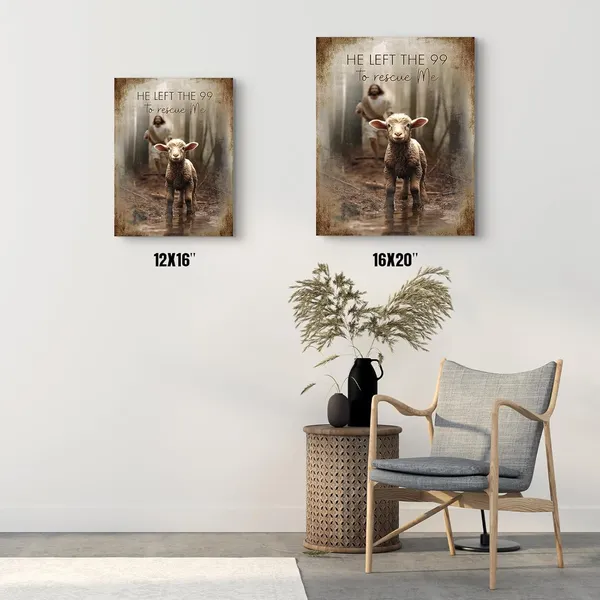 Multicolor_Christian_Jesus_And_Lamb_Wall_Art_Jesus_Running_After_Lost_Lamb_Canvas_Wall_Decor_He_Left_the_99_to_Rescue_Me_Pictures_Framed_Artwork_Print_Painting_|_For_Living_Room_Bedroom_Church_12"X16"