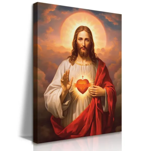 Multicolor_Framed_Sacred_Heart_of_Jesus_Picture_Wall_Art_Divine_Mercy_Picture_Canvas_Wall_Decor_Christ_Jesus_Portrait_Poster_Prints_Christian_Religious_Artwork_|_For_Living_Room_Bedroom(16x24inch)