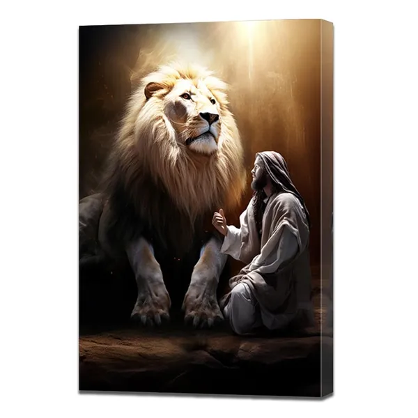 Multicolor_Jesus_Canvas_Wall_Art_Jesus_and_Lion_Paintings_Prints_Christian_Spiritual_Decor_Artwork_Church_Wall_Decor_Framed(Jesus_C,12.00"_x_18.00")