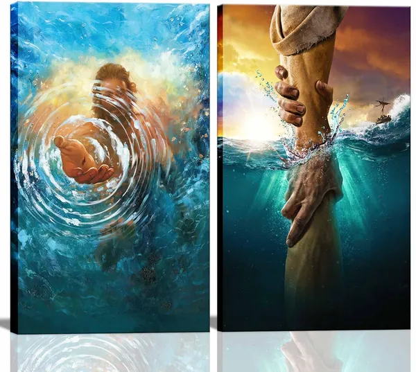 Multicolor_Jesus_wall_art_The_Hand_of_God_Jesus_Reaching_Into_Water_Christ_Religion_Canvas_Wall_Decor_Blue_Ocean_Bible_Pictures_Posters_Prints_Paintings_|_For_Living_Room_Bedroom_Church_Decorations_Ready_to_Hang