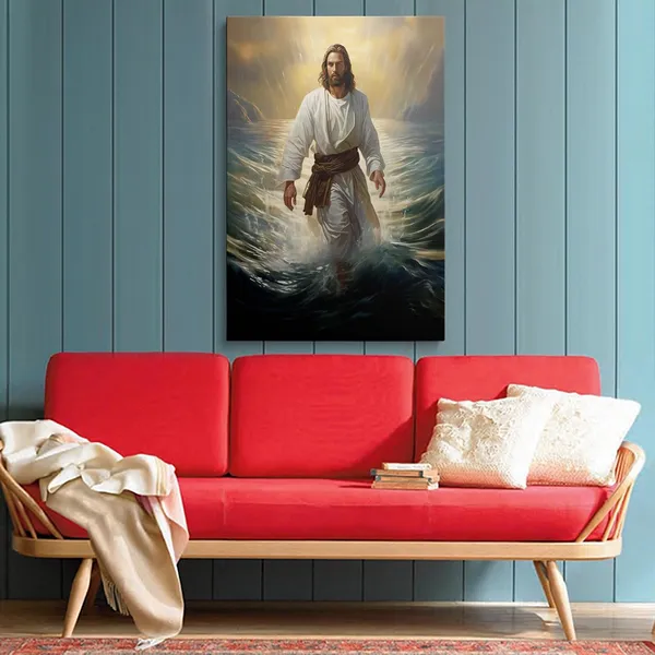 Multicolor_Framed_Jesus_Christ_Walking_On_The_Water_Canvas_Wall_Art_Jesus_God_Portrait_Christian_Religious_Bible_Decor_Posters_|_For_Living_Room_Bathroom_Home_Office_Artwork_Gift_Ready_To_Hang_(12x16_Inches)