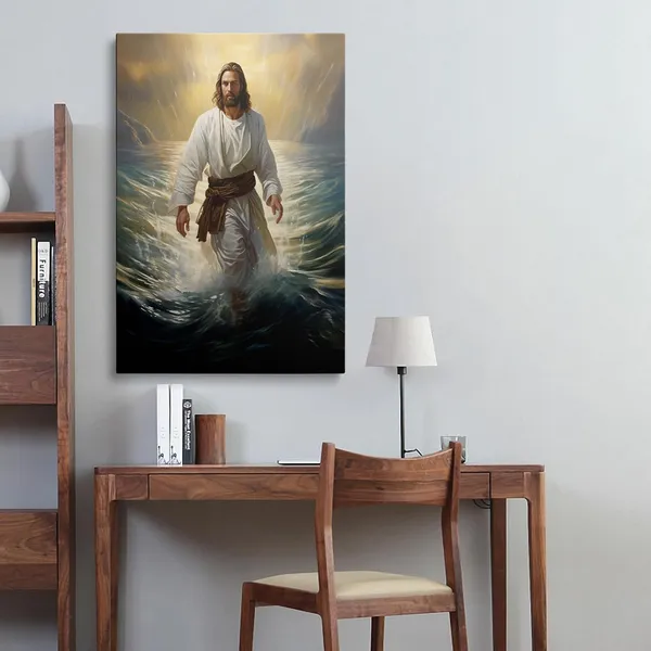 Multicolor_Framed_Jesus_Christ_Walking_On_The_Water_Canvas_Wall_Art_Jesus_God_Portrait_Christian_Religious_Bible_Decor_Posters_|_For_Living_Room_Bathroom_Home_Office_Artwork_Gift_Ready_To_Hang_(12x16_Inches)