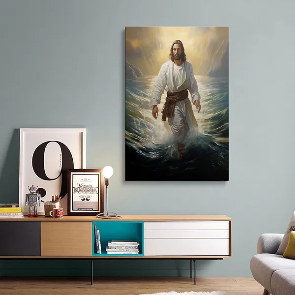 Multicolor_Framed_Jesus_Christ_Walking_On_The_Water_Canvas_Wall_Art_Jesus_God_Portrait_Christian_Religious_Bible_Decor_Posters_|_For_Living_Room_Bathroom_Home_Office_Artwork_Gift_Ready_To_Hang_(12x16_Inches)