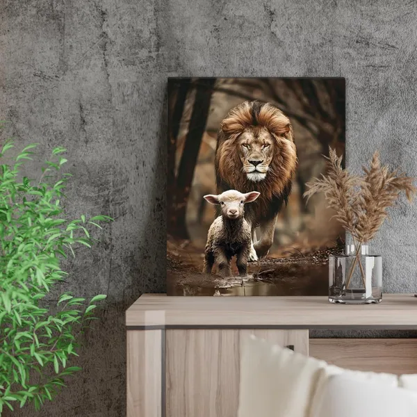 Multicolor_Motivational_Lion_And_Lamb_Christian_Jesus_Bible_Inspirational_Quotes_Prints_Painting_Pictures_Christian_Religious_Animals_Wall_Art_Decor_Canvas_Framed_|_For_Bedroom_Living_Room_Bathroom_Kitchen_Home