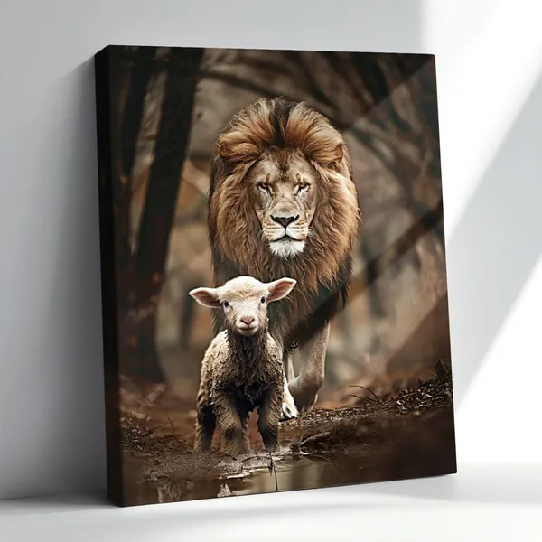 Multicolor_Motivational_Lion_And_Lamb_Christian_Jesus_Bible_Inspirational_Quotes_Prints_Painting_Pictures_Christian_Religious_Animals_Wall_Art_Decor_Canvas_Framed_|_For_Bedroom_Living_Room_Bathroom_Kitchen_Home