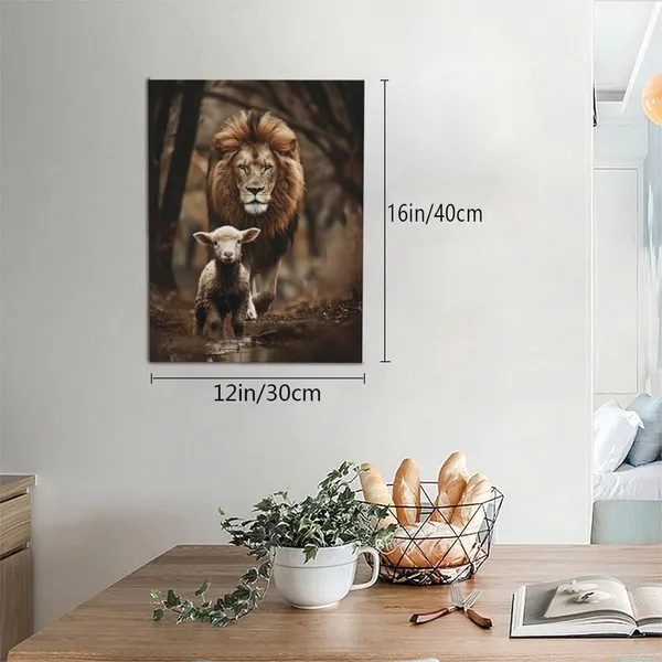 Multicolor_Motivational_Lion_And_Lamb_Christian_Jesus_Bible_Inspirational_Quotes_Prints_Painting_Pictures_Christian_Religious_Animals_Wall_Art_Decor_Canvas_Framed_|_For_Bedroom_Living_Room_Bathroom_Kitchen_Home