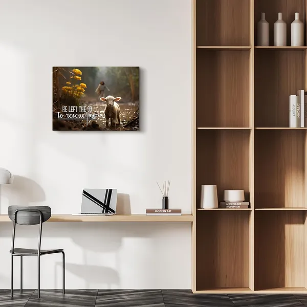 Multicolor_Jesus_Running_After_Lost_Lamb_Text_Canvas_Christian_Religious_God_Sheep_Prints_Painting_Picture_S_Framed_|_For_Bedroom_Living_Room_Bathroom_Kitchen_Wall_Art_Decor