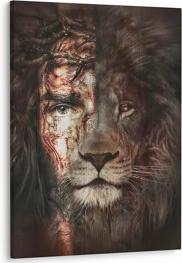 Multicolor_Jesus_and_Lion_Canvas_Wall_Art_Poster_Prints_Christian_Wall_Decor_Christ_Lion_Picture_Artwork_Jesus_Lion_Painting_|_For_Home_Bedroom_Living_Room_Office_Decoration_Jesus_and_Lion_Wall_Art-_12x18_Inch
