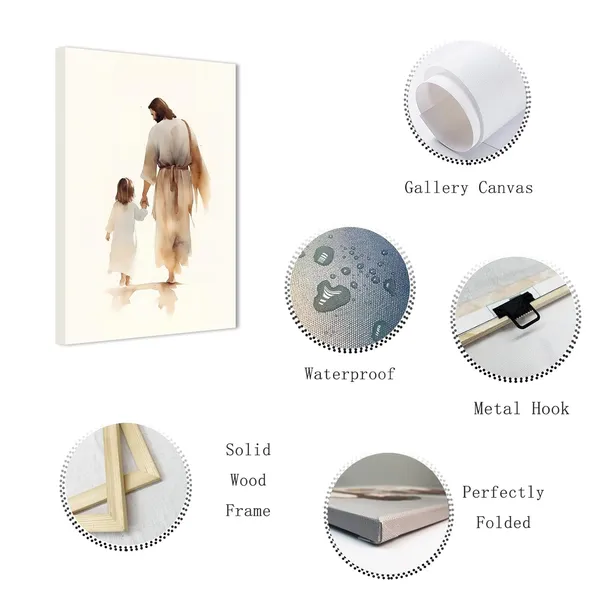 Multicolor_Jesus_Canvas_Wall_Art_God_and_Girl_Back_View_Pictures_Prints_Christian_Spiritual_Poster_Watercolor_Artwork_|_For_Prayer_Room_Living_Room_Framed(3,_(12.00"_x_18.00"))