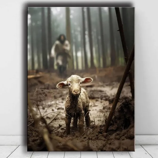 Multicolor_Christian_wall_art,Jesus_and_Lamb_Canvas_Wall_Art_Jesus_Running_After_Lost_Lamb_Picture_Wall_Art_Canvas_Print_Christian_Lamb_of_God_Home_Decor_Jesus_Saves_the_Lamb_a_lost_lamb_Inspirational_Christian