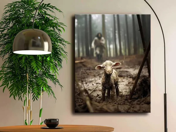 Multicolor_Christian_wall_art,Jesus_and_Lamb_Canvas_Wall_Art_Jesus_Running_After_Lost_Lamb_Picture_Wall_Art_Canvas_Print_Christian_Lamb_of_God_Home_Decor_Jesus_Saves_the_Lamb_a_lost_lamb_Inspirational_Christian