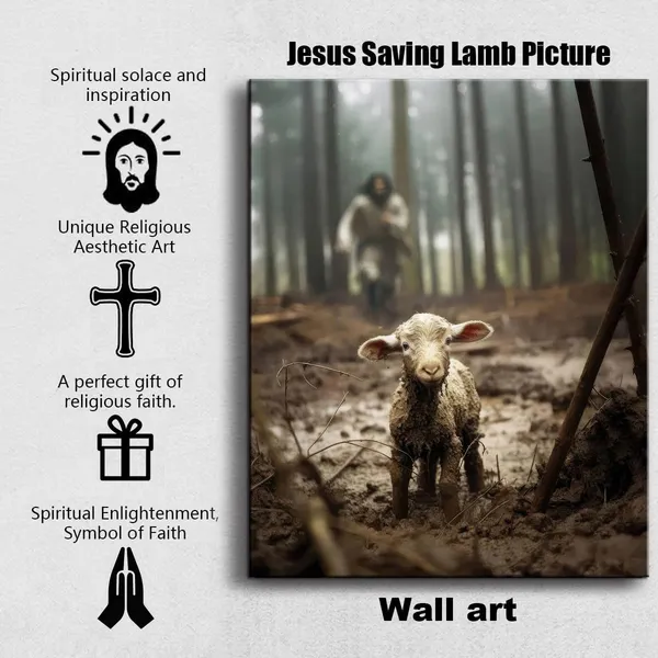 Multicolor_Christian_wall_art,Jesus_and_Lamb_Canvas_Wall_Art_Jesus_Running_After_Lost_Lamb_Picture_Wall_Art_Canvas_Print_Christian_Lamb_of_God_Home_Decor_Jesus_Saves_the_Lamb_a_lost_lamb_Inspirational_Christian