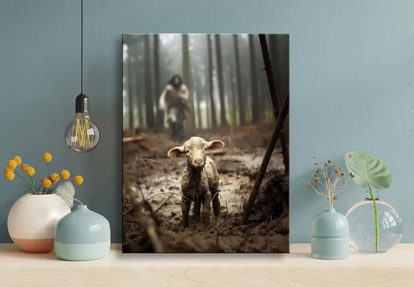 Multicolor_Christian_wall_art,Jesus_and_Lamb_Canvas_Wall_Art_Jesus_Running_After_Lost_Lamb_Picture_Wall_Art_Canvas_Print_Christian_Lamb_of_God_Home_Decor_Jesus_Saves_the_Lamb_a_lost_lamb_Inspirational_Christian