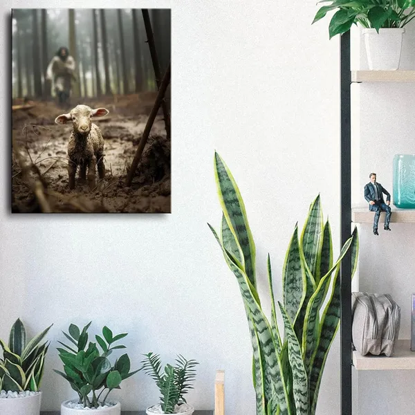 Multicolor_Christian_wall_art,Jesus_and_Lamb_Canvas_Wall_Art_Jesus_Running_After_Lost_Lamb_Picture_Wall_Art_Canvas_Print_Christian_Lamb_of_God_Home_Decor_Jesus_Saves_the_Lamb_a_lost_lamb_Inspirational_Christian