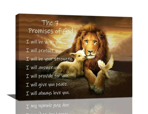 Multicolor_Lion_of_Judah_Wall_Art_Christian_Scriptures_Canvas_Prints_Religious_Lion_and_Dove_Pictures_Wall_Decor_the_7_Promises_of_God_Painting_Modern_Artwork_Home_Decoration_|_For_Bedroom_Living_Room_16"x12"