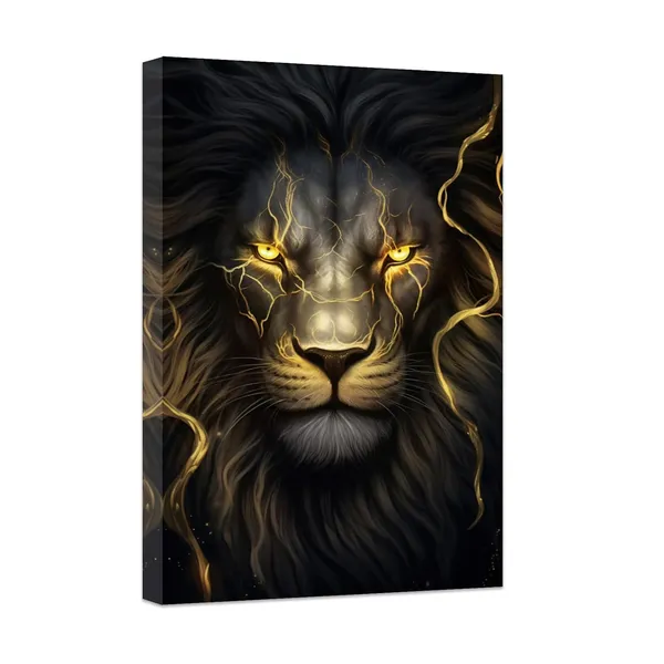 Multicolor_Lion_Canvas_Wall_Art_Black_and_Gold_Animal_Wall_Decor_Gold_Eye_Lion_Picture_Print_Artwork_|_For_Living_Room_Bedroom_Home_Decor_Framed_(12.00"_x_18.00",_Lion)