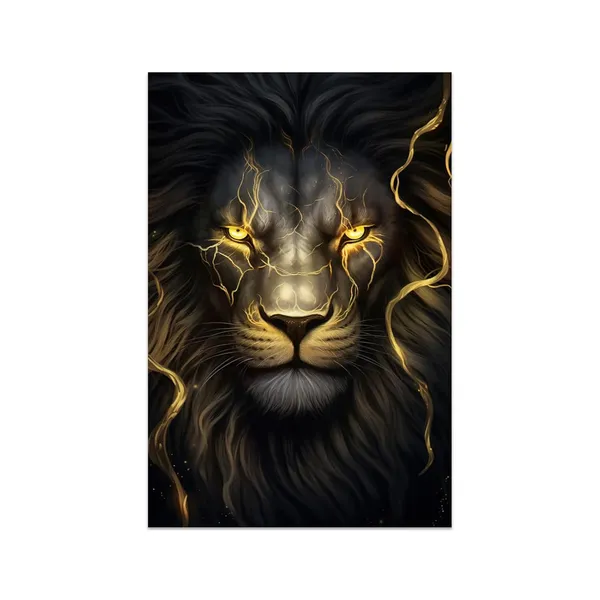 Multicolor_Lion_Canvas_Wall_Art_Black_and_Gold_Animal_Wall_Decor_Gold_Eye_Lion_Picture_Print_Artwork_|_For_Living_Room_Bedroom_Home_Decor_Framed_(12.00"_x_18.00",_Lion)