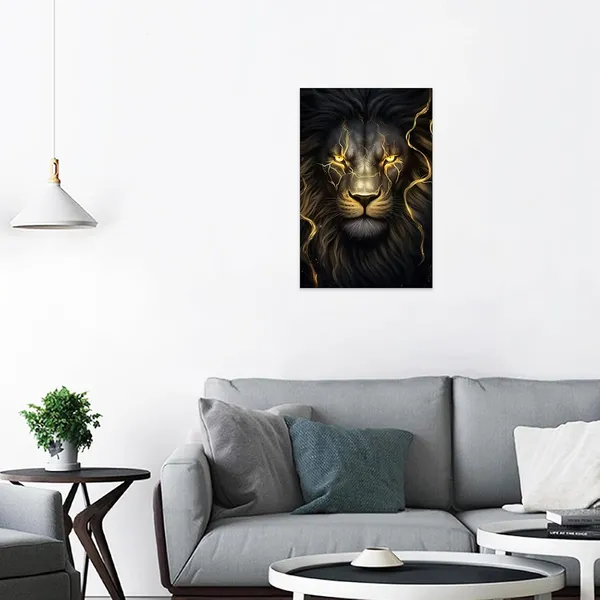 Multicolor_Lion_Canvas_Wall_Art_Black_and_Gold_Animal_Wall_Decor_Gold_Eye_Lion_Picture_Print_Artwork_|_For_Living_Room_Bedroom_Home_Decor_Framed_(12.00"_x_18.00",_Lion)