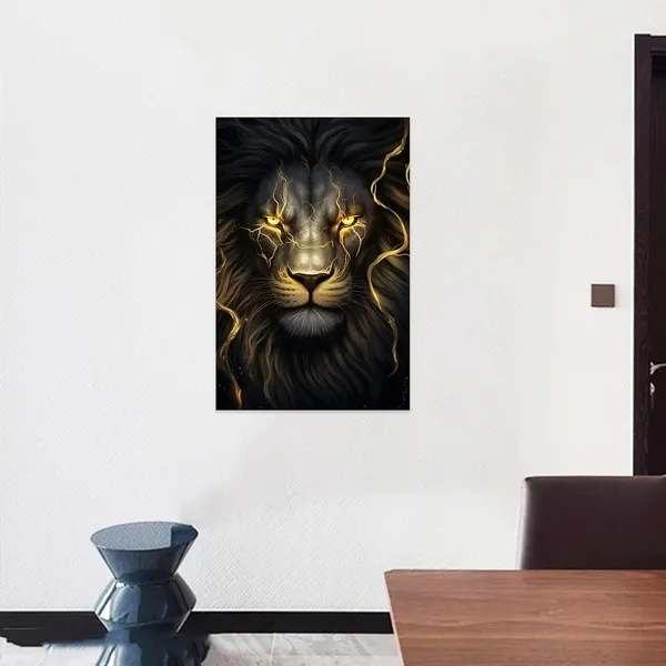 Multicolor_Lion_Canvas_Wall_Art_Black_and_Gold_Animal_Wall_Decor_Gold_Eye_Lion_Picture_Print_Artwork_|_For_Living_Room_Bedroom_Home_Decor_Framed_(12.00"_x_18.00",_Lion)