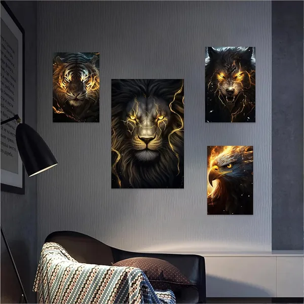 Multicolor_Lion_Canvas_Wall_Art_Black_and_Gold_Animal_Wall_Decor_Gold_Eye_Lion_Picture_Print_Artwork_|_For_Living_Room_Bedroom_Home_Decor_Framed_(12.00"_x_18.00",_Lion)