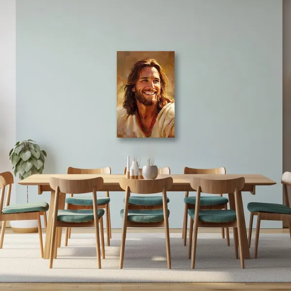 Multicolor_Christian_Canvas_Wall_Art_Smiling_Jesus_Pictures_Print_Christian_Spiritual_Painting_God_Posters_Church_Room_Decor_Frame_(Jesus_-_1,_12.00"_x_18.00")