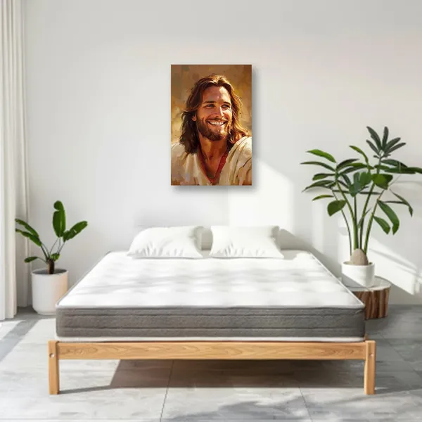 Multicolor_Christian_Canvas_Wall_Art_Smiling_Jesus_Pictures_Print_Christian_Spiritual_Painting_God_Posters_Church_Room_Decor_Frame_(Jesus_-_1,_12.00"_x_18.00")