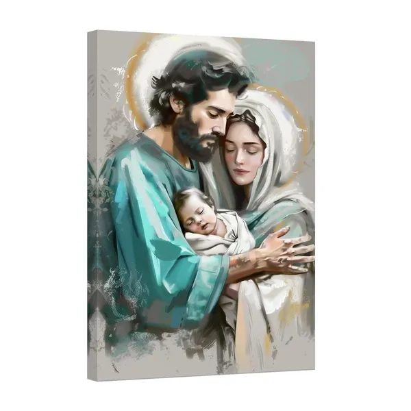 Multicolor_Jesus_Canvas_Wall_Art_Family_Jesus_Virgin_Mary_Joseph_Painting_Holy_Family_Picture_Catholic_Art_Prints_Nativity_Christian_Decor_|_For_Church_Prayer_Room_(B,_(12.00"_x_18.00"))