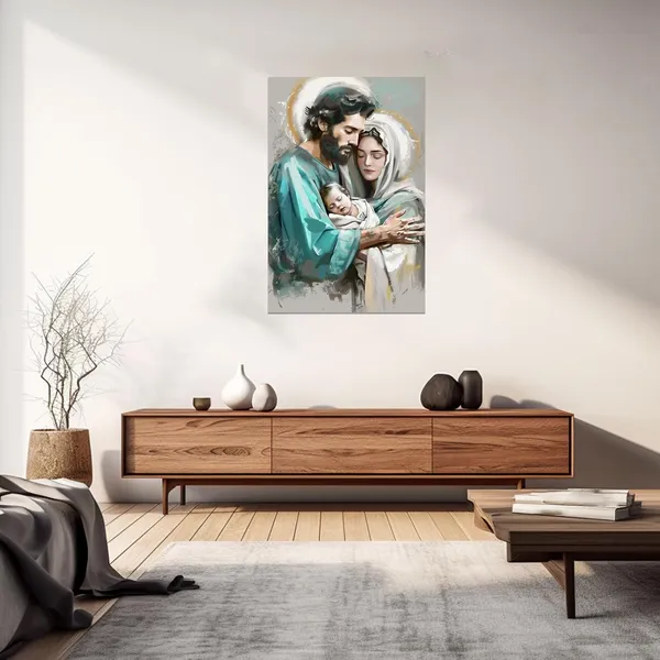Multicolor_Jesus_Canvas_Wall_Art_Family_Jesus_Virgin_Mary_Joseph_Painting_Holy_Family_Picture_Catholic_Art_Prints_Nativity_Christian_Decor_|_For_Church_Prayer_Room_(B,_(12.00"_x_18.00"))