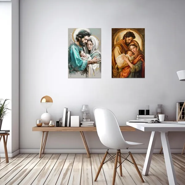 Multicolor_Jesus_Canvas_Wall_Art_Family_Jesus_Virgin_Mary_Joseph_Painting_Holy_Family_Picture_Catholic_Art_Prints_Nativity_Christian_Decor_|_For_Church_Prayer_Room_(B,_(12.00"_x_18.00"))