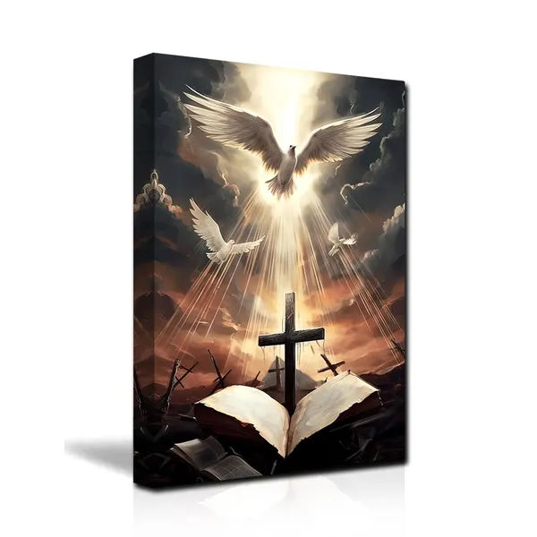 Multicolor_Holy_Bible_Cross_Wall_Art_Christian_Canvas_Print_The_Cross_And_The_Dove_Of_Peace_Wall_Decor_Jesus_Painting_God_Posters_Framed_|_For_Prayer_Room_Church_Decor_(Holy_Bible_Cross,_12.00"x18.00")