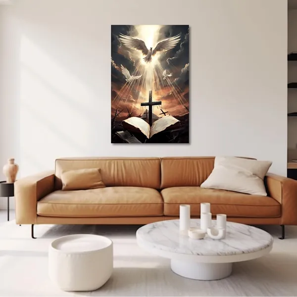 Multicolor_Holy_Bible_Cross_Wall_Art_Christian_Canvas_Print_The_Cross_And_The_Dove_Of_Peace_Wall_Decor_Jesus_Painting_God_Posters_Framed_|_For_Prayer_Room_Church_Decor_(Holy_Bible_Cross,_12.00"x18.00")