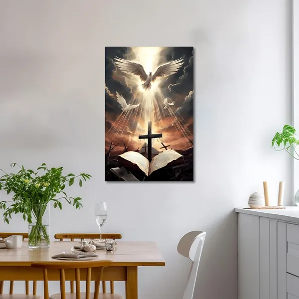 Multicolor_Holy_Bible_Cross_Wall_Art_Christian_Canvas_Print_The_Cross_And_The_Dove_Of_Peace_Wall_Decor_Jesus_Painting_God_Posters_Framed_|_For_Prayer_Room_Church_Decor_(Holy_Bible_Cross,_12.00"x18.00")
