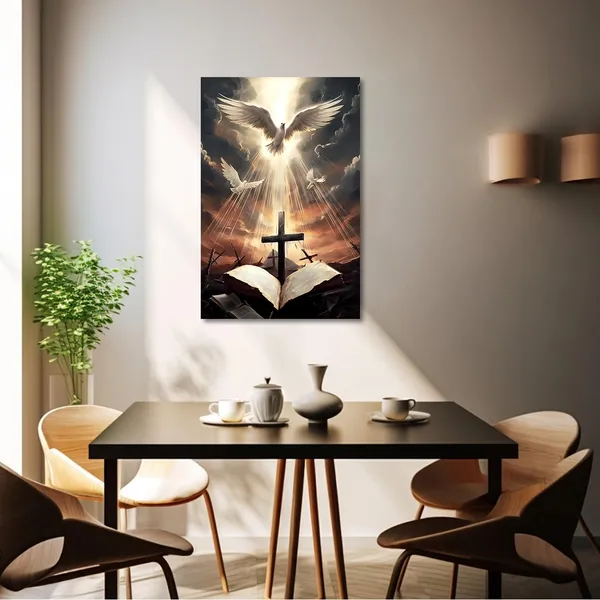 Multicolor_Holy_Bible_Cross_Wall_Art_Christian_Canvas_Print_The_Cross_And_The_Dove_Of_Peace_Wall_Decor_Jesus_Painting_God_Posters_Framed_|_For_Prayer_Room_Church_Decor_(Holy_Bible_Cross,_12.00"x18.00")