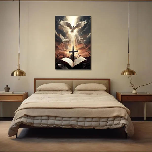 Multicolor_Holy_Bible_Cross_Wall_Art_Christian_Canvas_Print_The_Cross_And_The_Dove_Of_Peace_Wall_Decor_Jesus_Painting_God_Posters_Framed_|_For_Prayer_Room_Church_Decor_(Holy_Bible_Cross,_12.00"x18.00")