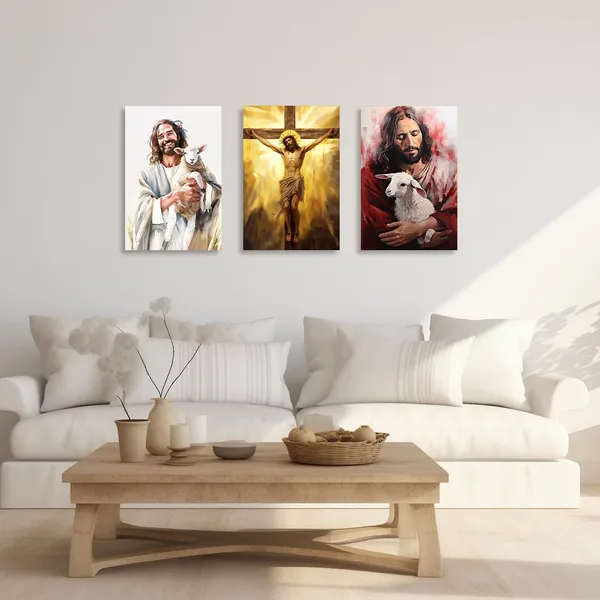 Multicolor_Jesus_Canvas_Wall_Art_Jesus_and_the_Lamb_Pictures_Watercolor_Jesus_Holding_the_Lost_Lamb_Painting_Prints_Scripture_Christian_Decor_(Watercolor,12.00"_x_18.00")