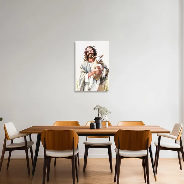 Multicolor_Jesus_Canvas_Wall_Art_Jesus_and_the_Lamb_Pictures_Watercolor_Jesus_Holding_the_Lost_Lamb_Painting_Prints_Scripture_Christian_Decor_(Watercolor,12.00"_x_18.00")