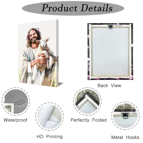 Multicolor_Jesus_Canvas_Wall_Art_Jesus_and_the_Lamb_Pictures_Watercolor_Jesus_Holding_the_Lost_Lamb_Painting_Prints_Scripture_Christian_Decor_(Watercolor,12.00"_x_18.00")
