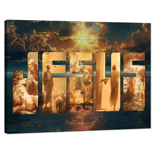 Multicolor_Jesus_Wall_Art_Cross_and_Lion_Lamb_Religious_Canvas_Print_Picture_|_For_Living_Room_Church_Office_Inspirational_Wall_Decor_Framed_Easy_to_Hang-12_x_16_inch