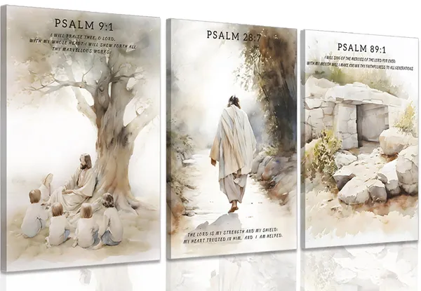 Multicolor_3Pcs_Framed_Jesus_wall_art_Jesus_teaches_childrens_under_a_tree_Christ_Religion_Canvas_Wall_Decor_jesus_on_the_road_empty_tomb_bible_verses_Pictures_Posters_Prints_Paintings_|_For_Living_Room_Bedroom