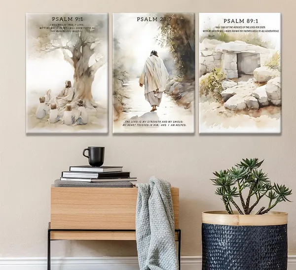 Multicolor_3Pcs_Framed_Jesus_wall_art_Jesus_teaches_childrens_under_a_tree_Christ_Religion_Canvas_Wall_Decor_jesus_on_the_road_empty_tomb_bible_verses_Pictures_Posters_Prints_Paintings_|_For_Living_Room_Bedroom