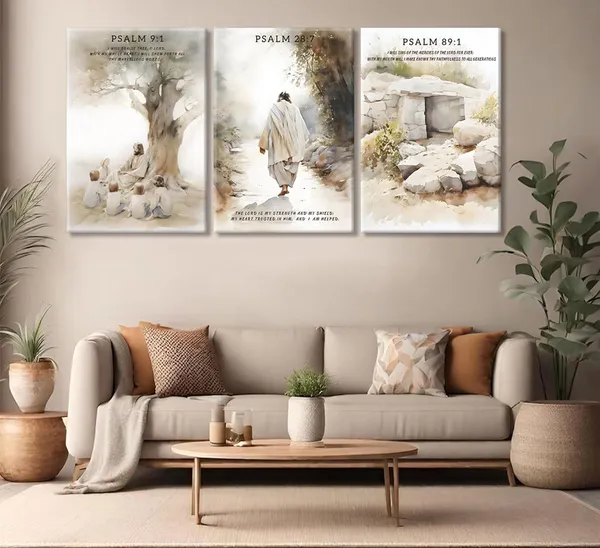 Multicolor_3Pcs_Framed_Jesus_wall_art_Jesus_teaches_childrens_under_a_tree_Christ_Religion_Canvas_Wall_Decor_jesus_on_the_road_empty_tomb_bible_verses_Pictures_Posters_Prints_Paintings_|_For_Living_Room_Bedroom