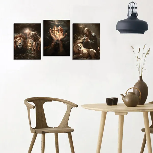 Multicolor_Christian_Canvas_Wall_Art_Jesus_and_Lion_Picture_HD_Print_Religious_Wall_Decor_Religious_Framed_Artwork_Suitable_|_For_Living_Room_Bedroom_Decoration_Ready_to_Hang_-_12x16inchx3pcs