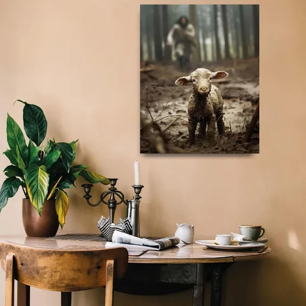 Multicolor_Jesus_and_Lamb_Canvas_Wall_Art_He_Left_the_99_to_Rescue_Me_Lamb_Picture_Canvas_Print_Christian_Home_Decor_16x20inch